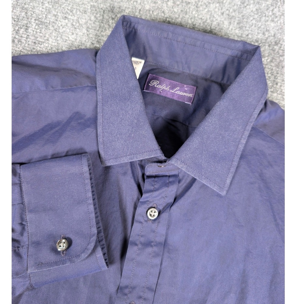 Ralph Lauren Purple Label Dress Shirt Mens 18 Navy‎ /Purple Cotton Made in Italy